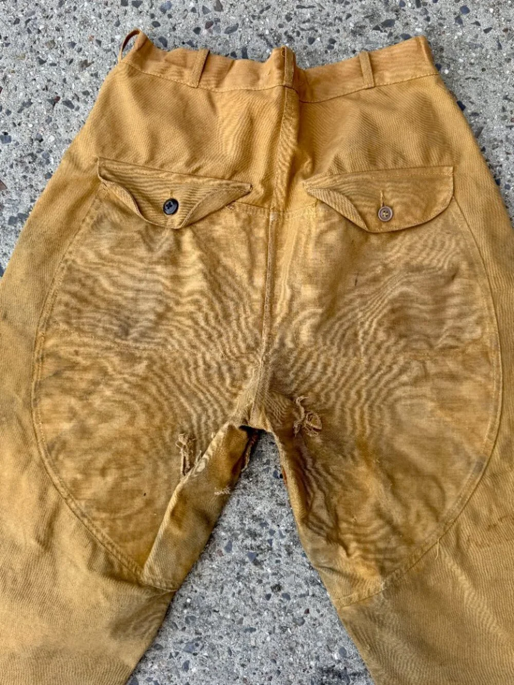 VTG 60s Drybak Hunting Pants Brown Thrashed Heavy Canvas Briar Brush Guard Sz 30